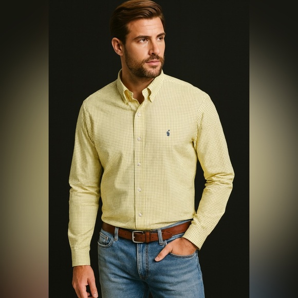 Ralph Lauren Yarmouth Men’s Button Down Shirt 16 34/35 L/XL Yellow Blue Plaid - Picture 1 of 5